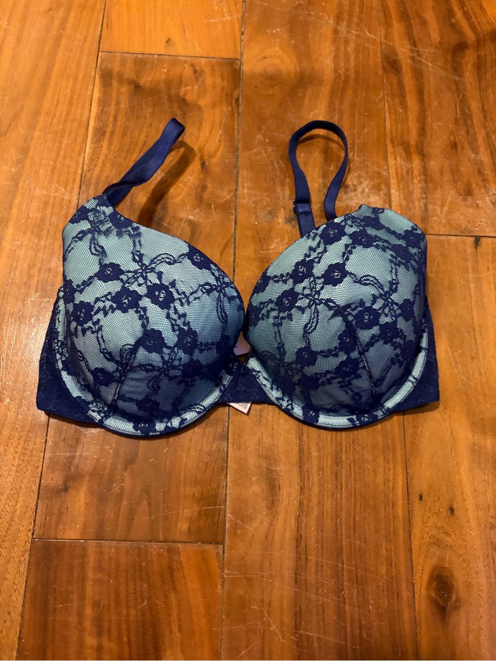VS Navy Lace Overlay Bra
